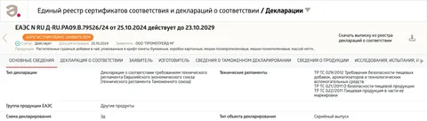 Документ на продукцию
